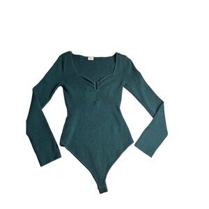 Abercrombie & Fitch Womens Green Long Sleeve Ribbed Bodysuit Snap Closure Size M